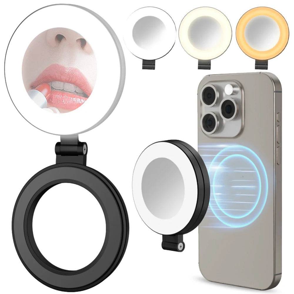 The Secret to Perfect Selfies — Foldable Magnetic Light with LED & Mirror.