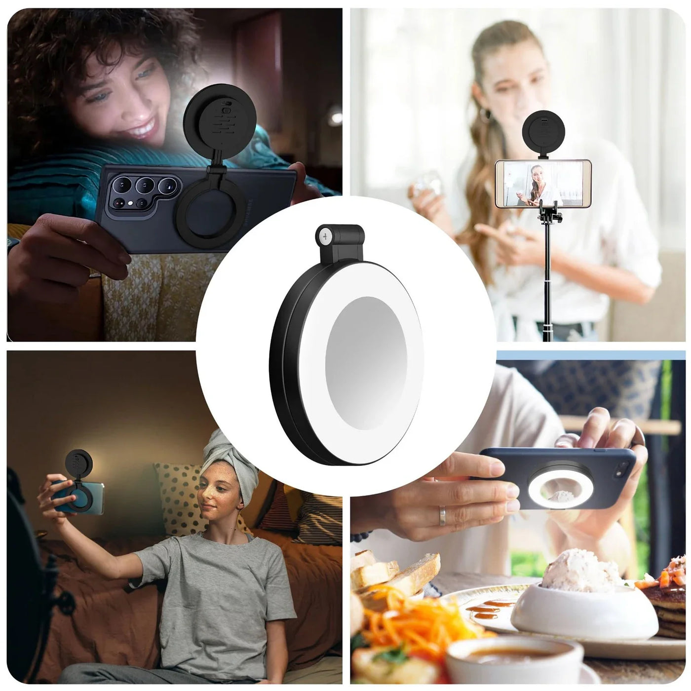 The Secret to Perfect Selfies — Foldable Magnetic Light with LED & Mirror.